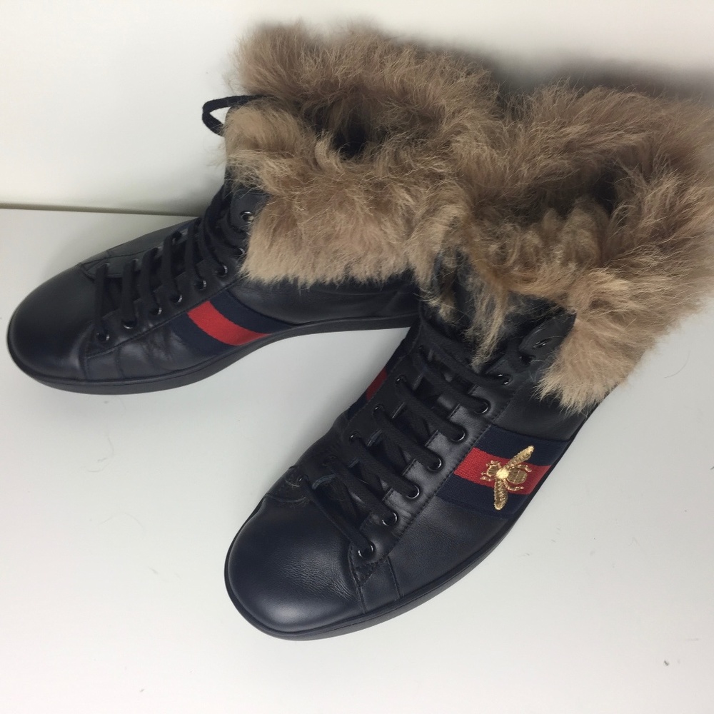 GUCCI AUTHENTIC MEN'S FUR SHOES BLACK SIZE 12